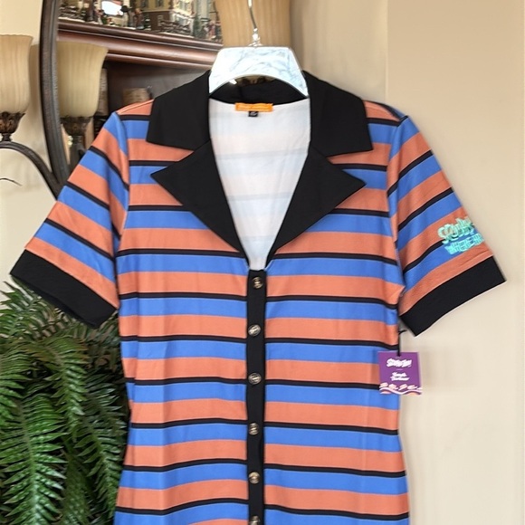 Brand New Unique Vintage Scooby Doo x Smak Parlour Striped Button Down Dress - Picture 2 of 15